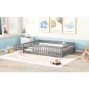 Full Size Bed Floor Bed with Safety Guardrails and Door for Kids, Gray