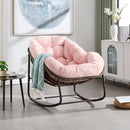 Outdoor Rattan Rocking Chair,Padded Cushion Rocker Recliner Chair Outdoor for Front Porch, Living Room, Patio, Garden, 
Pink