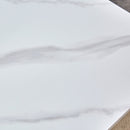 Table and chair set.63'x31.5x30' Luxurious Snow Mountain Patterned Sintered Stone Table with Silver Metal Butterfly Legs.Paried With 4 Dark Gray High-quality PU Chairs With Arched Metal Legs.