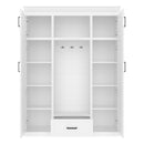U-Can 85.2''H Hall Tree with Bench and 3 Hooks, Modern Entryway Storage Organizer Cabinet with 4 Doors, 1 Drawer and Adjustable Shelves for Hallway, Entryway, Living Room