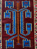 Persian Tribal Rug 1.8 x 2, Small Balouchi Rug, Unique Design, Burgundy and Blue