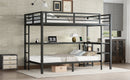 FULL Over Twin Bunk Bed with Desk and Shelves, Multiple Placement, with LED and USB, Black