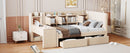Twin Size Upholstered Daybed with Drawers, Shelves, Flip Cabinets & Side Table (Beige)