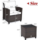 3 Piece Patio Furniture Set White PE Rattan Wicker Outdoor Sofa Set With Washable Cushions And Tempered Glass Tabletop