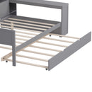Wooden Full Size Daybed with Storage Shelves, Multi-functional Bed with Twin Size Trundle Bed and  Study Desk,Gray