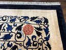 Antique Chinese Peking Rug 10x14, Beige Black, Handmade Wool Art Deco Carpet