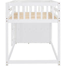 Twin over Twin Bunk Bed with 4 Drawers and 3 Shelves-White
