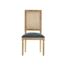 Vintage Inspired French Country Dining Chairs Set of 2 with Cane Backrest & Upholstered Seats in Rustic Weathered Finish