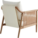 Cream Braided Accent Armchair With Wooden Armrests