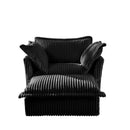 Upholstered Slipcovered Armchair with Ottoman,  Deep Seat Armchair W/ Wide Ottoman for Living Room, Armchair Sets with Large Soft Pillows(Set of 2), Black Corduroy Fabric