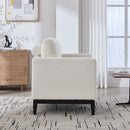 35.4' Wide Modern Farmhouse Performance Accent Chair with Black Finish Legs, Wood Base Reading Armchair Single Sofa with Two Bolster Pillows for Living Room Offices and Lounge, Ivory Boucle.