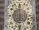 Persian Isfahan Rug 3x5, Fine 310 KPSI, Kork Wool Silk Foundation, Cream & Light Green
