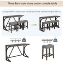 4-Piece Bar Table Set with Power Outlet, Dining Bar Table and Chairs Set,Bar Table Set with 3 Padded Stools for Living Room, Dining Room, Game Room, Dark Gray