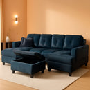 L Shaped 3 Piece Sofa Set With Storage Ottoman Dark Blue