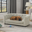 Contemporary Rectangular Pet Sofa with Arc-Shaped Backrest and Armrests, Breathable Linen, Cozy Soft Cushion - Beige