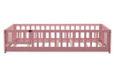 Twin size Floor Platform Bed with Fence and Door ,Pink