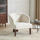 Modern Accent Chair with Round Back & Wooden Legs - Mid-Century Inspired Lounge Chair for Living Room, Bedroom, or Office - Soft Fabric Upholstery