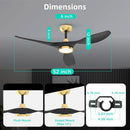 52 Inch Black Gold Indoor Ceiling Fan With LED Light
