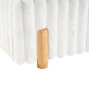 Sleek White Boucle Upholstered Bed with Wavy Headboard & Vertical Stitching, Queen