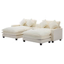 Chenille Upholstered Sectional Sofa with Removable Ottoman, USB Ports, Cup Holders, and Storage, Beige, 111'