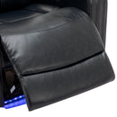 Modern PU Leather Power Recliner with Cooling Cup Holder, Bluetooth Speaker, LED Lights, and Tray Table in Black