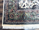 Indo Persian Rug 9x12, Allover Floral Pattern, Ivory & Green, Traditional Oriental Carpet