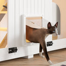47.25' Large Cat Litter Box Enclosure with LED Light, Hidden Litter Box Furniture, Cat House with Stairs and Cat Scratching Post, Cat Cabinet Side Table with Smart Doors for Living Room, White