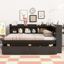 Full Size L-shaped Bookcases Bed with Power Outlets, USB Charging Ports,Two Drawers,Espresso