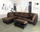 3-Piece Contemporary Sectional Sofa With Chaise And Storage Ottoman Chocolate
