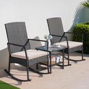 Three Piece Patio Furniture Set Outdoor Wicker Rocking Chairs With Glass Coffee Table Beige