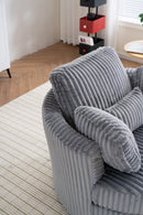 Oversized 360 Degreed Swivel Accent Chair Modern Soft Plush Corduroy Round Barrel Chair for Living Room Bedroom with Pillows, Gray