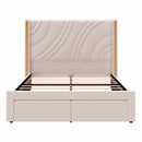 Modern Upholstered LED Bed Frame with Storage Drawers, Velvet Platform Bed, Wingback Headboard, RGB Light, Beige
