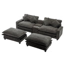 Modern Chenille Upholstered Sectional Sofa with Ottomans, USB Ports, Cup Holders, and Storage in Grey