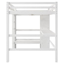 Full Size Loft Bed with Multifunction Shelves and Under-bed Desk, White