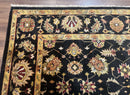 Indo Persian Mahal Rug 8x10, Black and Gold, Wool Hand Knotted Oriental Carpet
