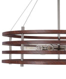 Catalina 24"W 6-Light Polished Nickel Drum Modern Pendant Mahogany Wood Finish Shade