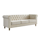 Chesterfield Velvet Sofa 84.65 inch for Living Room Beige Color
