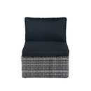 6 Piece Patio Wicker Sectional Set Patio Backyard Conversation Set Space Saving Grey Wicker + Black Cushion