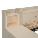 Twin Size Upholstered Daybed with Drawers, Shelves, Flip Cabinets & Side Table (Beige)