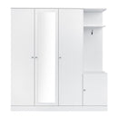 4-Door Wardrobe with Shelves, Drawers, and Full-Length Mirror, White