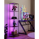 Display Shelf With RGBW Light Floor Lamp 5 Tier Brown