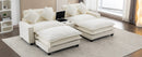 Chenille Upholstered Sectional Sofa with Removable Ottoman, USB Ports, Cup Holders, and Storage, Beige, 111'