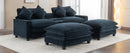 Contemporary Chenille Upholstered Sectional Sofa with Ottomans, USB Ports, Cup Holders & Storage, Blue
