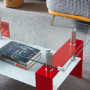 Artisan Rectangle Coffee Table, Double Layer Lower Shelf Storage for Living Spaces, Red