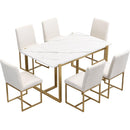 TOPMAX Modern Dining Table Set for 6 Faux Marble Kitchen Table Set with 6 Upholstered Dining Chairs, 7-Piece, White+Golden