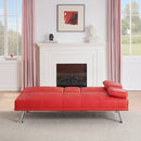 67-inch Red Leather Multifunctional Double Folding Sofa Bed with Coffee Table for Office Use