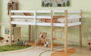 Solid Wooden, Rubber Wooden Twin Loft Bed with Ladder, Bed Platform of Strengthened Slats,Natural-white
