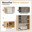 Natural Wood Grain Multi-Function Mirror Cabinet - Clear Mirror and Storage Space. MDF material mirror cabinet,a separate wall mounted bathroom mirror for storage and space saving.