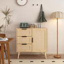 Dresser With Drawers And Adjustable Shelf - Antique Natural / Rattan