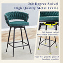 Two rotating bar stools with breathable cotton and linen soft cushions, in a retro green seat and black spray-painted iron frame, suitable for both restaurants and bars